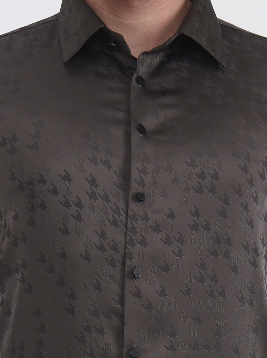 Grey Printed Slim Fit Party Wear Shirt | Wyre