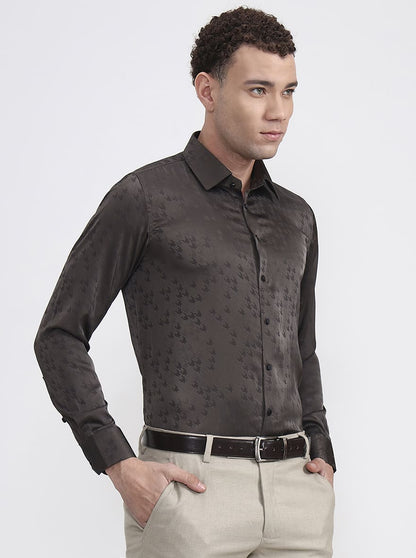 Grey Printed Slim Fit Party Wear Shirt | Wyre