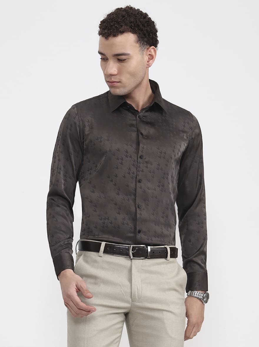 Grey Printed Slim Fit Party Wear Shirt | Wyre