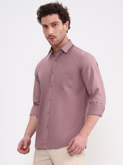 Peach Solid Smart Fit Semi Casual Shirt | Greenfibre