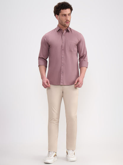 Peach Solid Smart Fit Semi Casual Shirt | Greenfibre