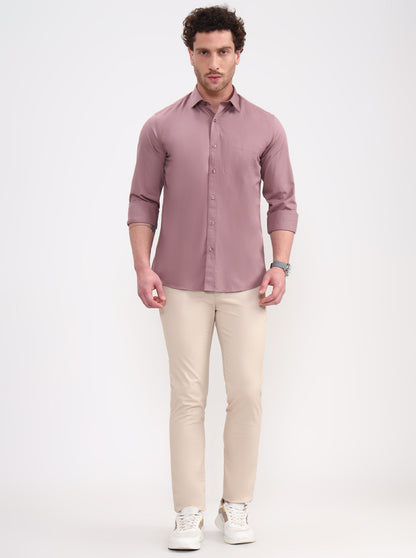 Peach Solid Smart Fit Semi Casual Shirt | Greenfibre