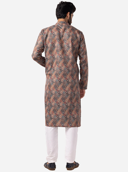 Khaki & Firoji Printed 100% Cotton Kurta | The Kurta Company