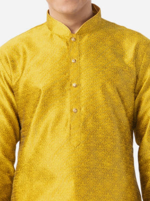 Yellow Printed Cotton Silk Blend Kurta | The Kurta Company