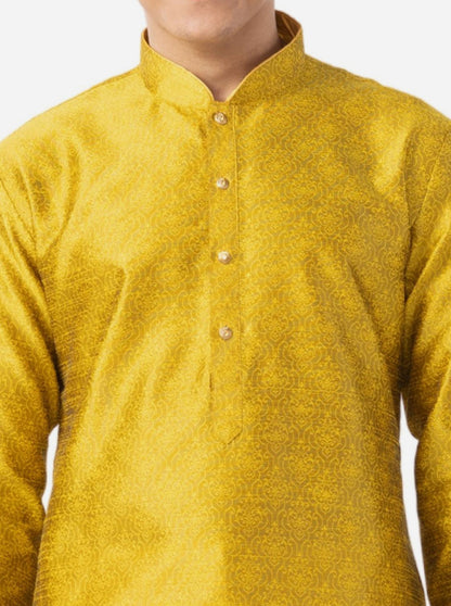 Yellow Printed Cotton Silk Blend Kurta | The Kurta Company