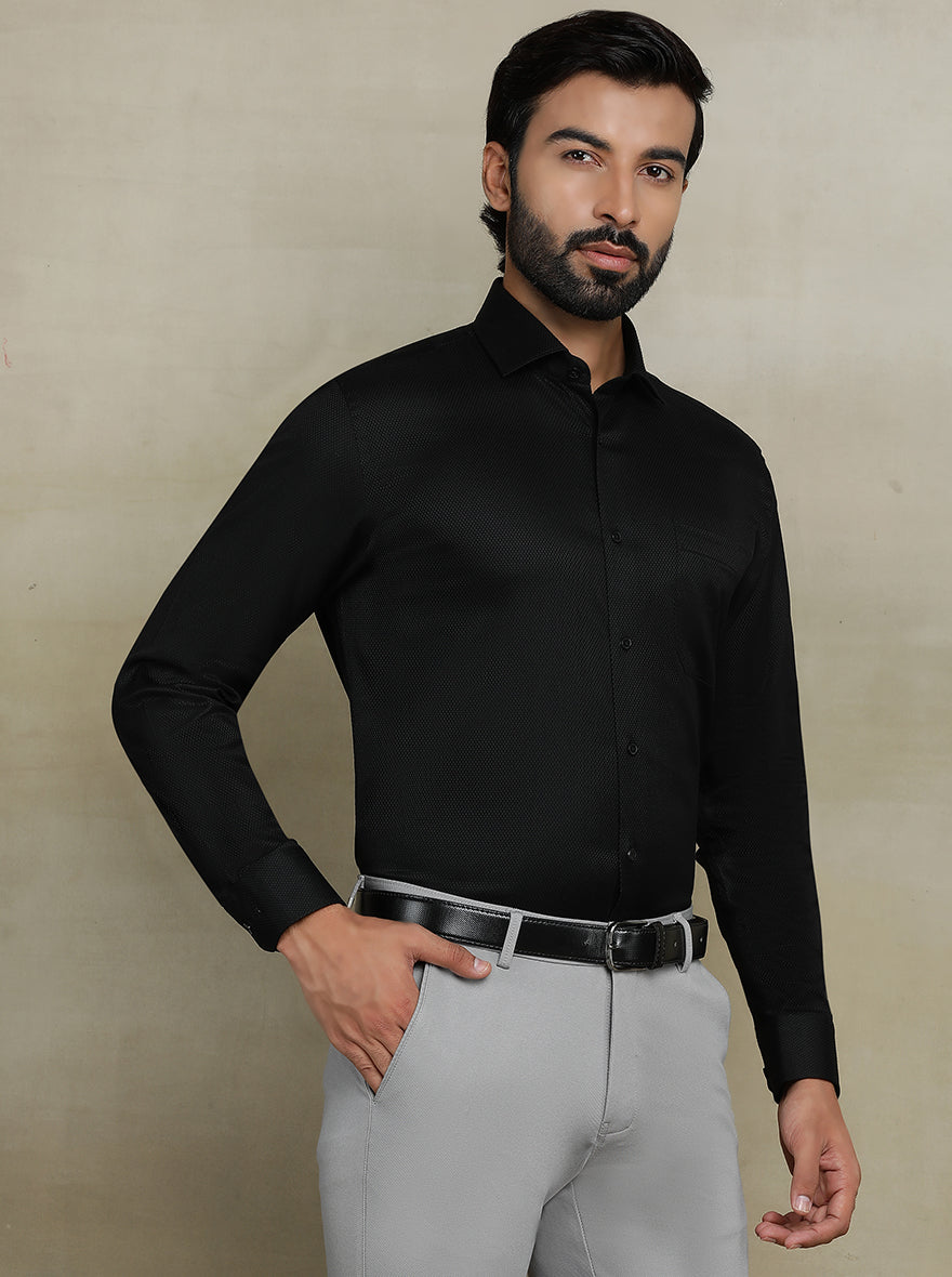 Black Dobby Regular Fit Formal Shirt | JadeBlue