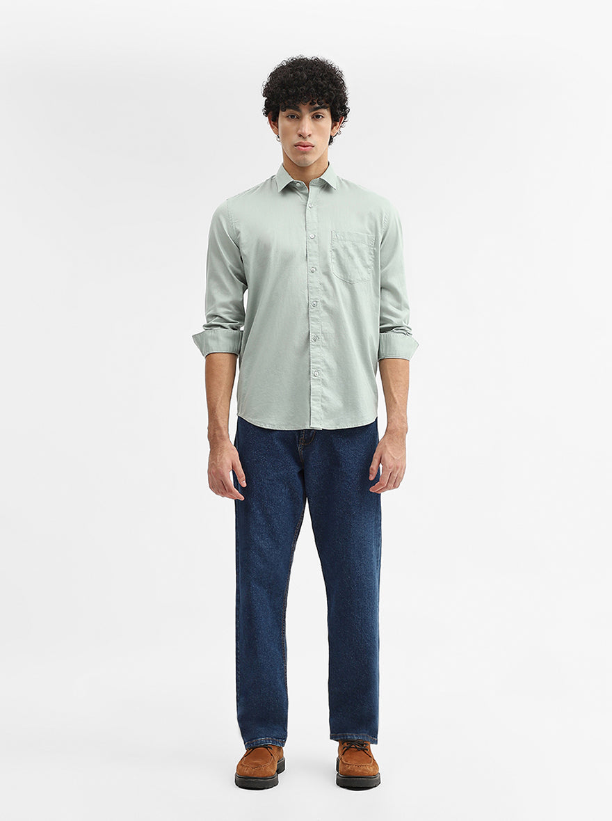 Mint Green Solid Smart Fit Semi Casual Shirt | Greenfibre
