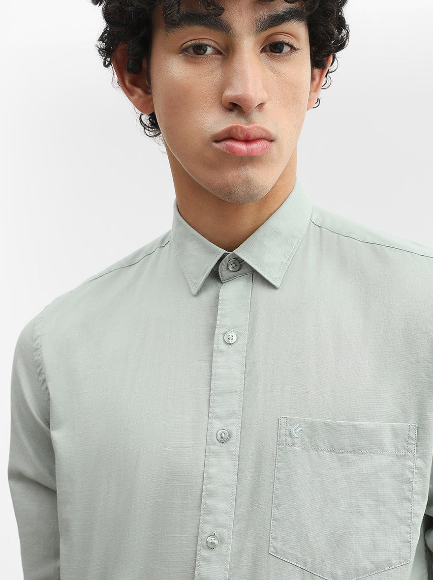 Mint Green Solid Smart Fit Semi Casual Shirt | Greenfibre