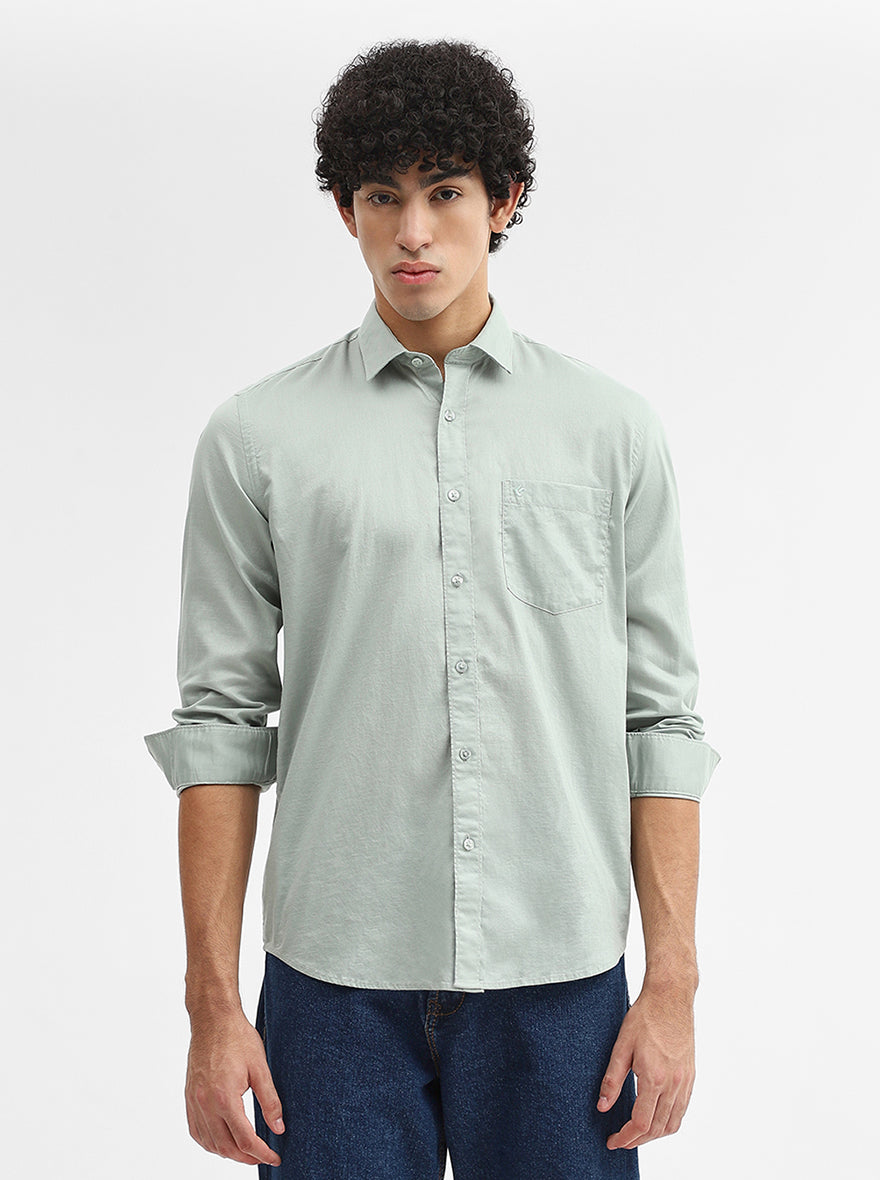 Mint Green Solid Smart Fit Semi Casual Shirt | Greenfibre