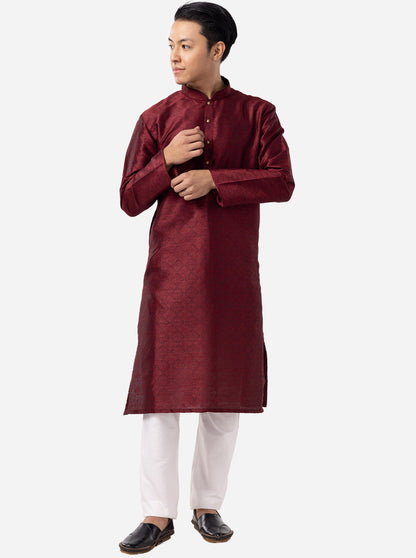 Red Printed Cotton Silk Blend Kurta | The Kurta Company