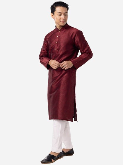 Red Printed Cotton Silk Blend Kurta | The Kurta Company