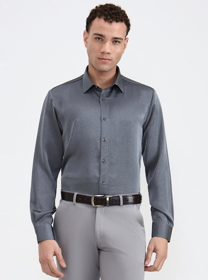 Grey Printed Regular Fit Party Wear Shirt | Wyre
