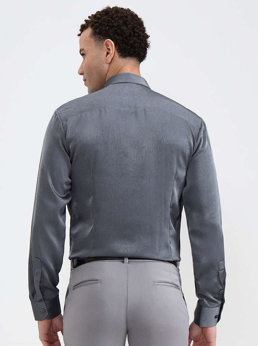 Grey Printed Regular Fit Party Wear Shirt | Wyre
