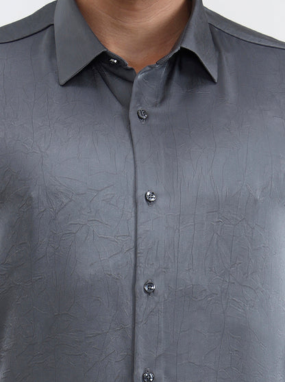 Grey Printed Regular Fit Party Wear Shirt | Wyre