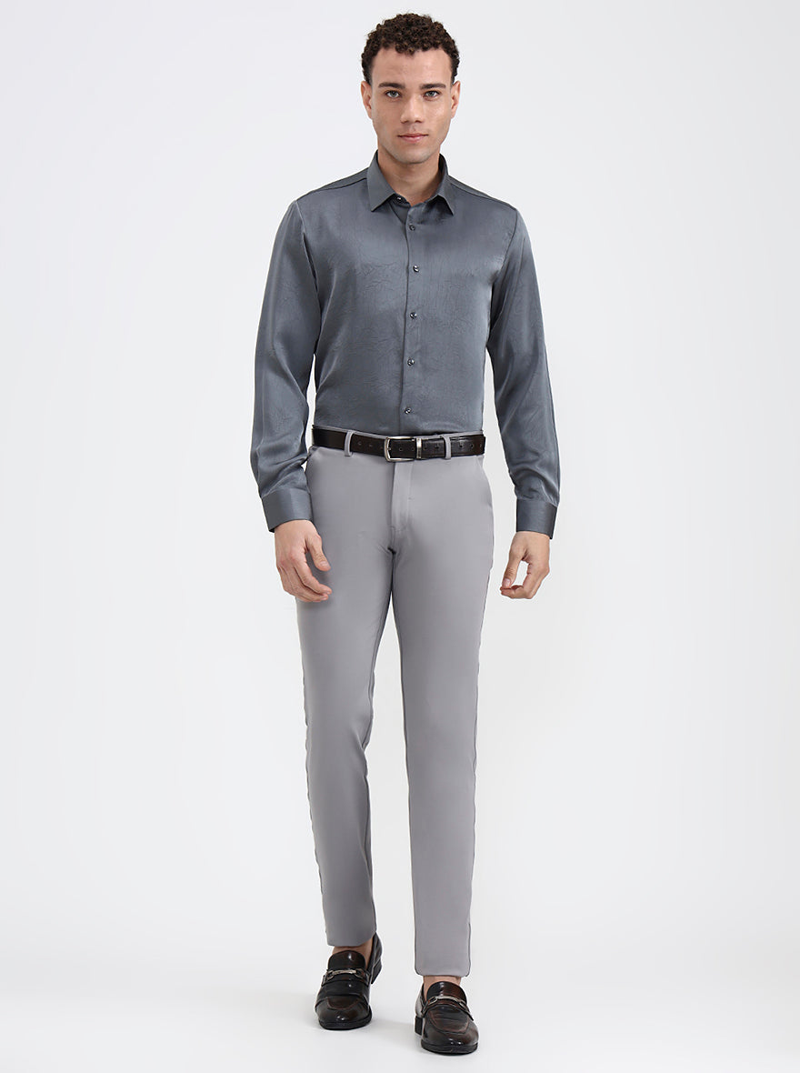 Grey Printed Regular Fit Party Wear Shirt | Wyre