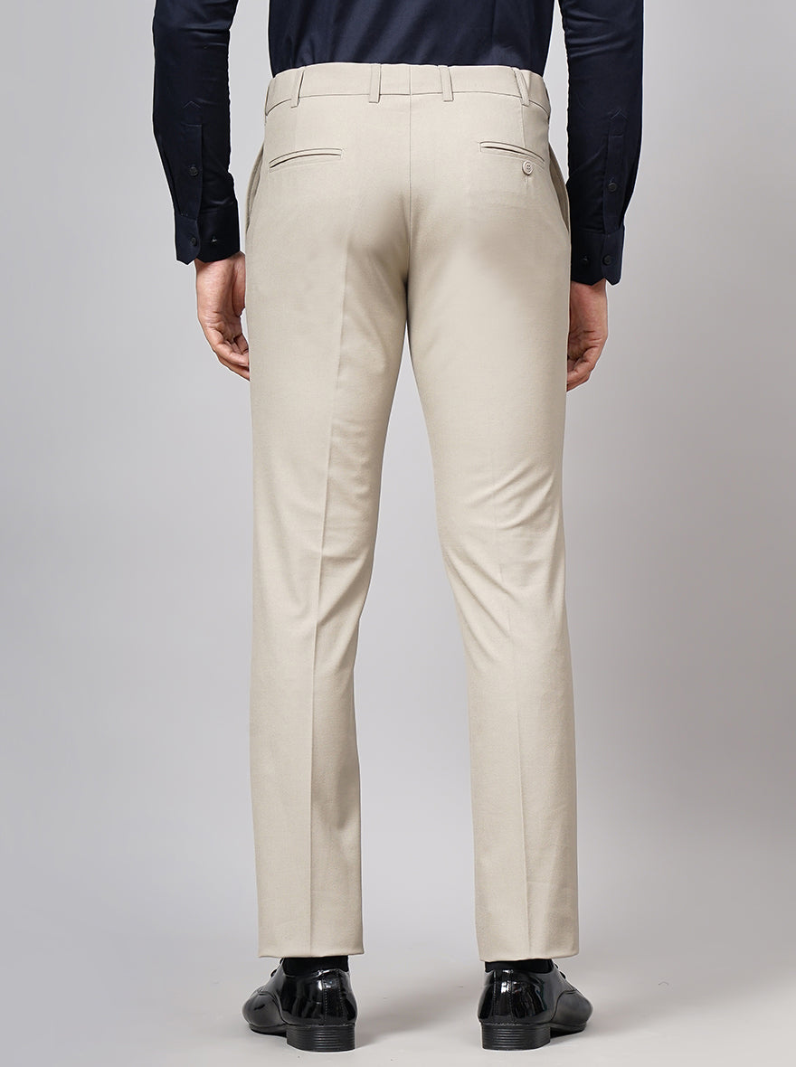 Beige Solid Slim Fit Formal Trouser | Metal