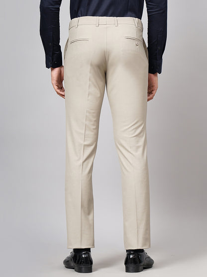 Beige Solid Slim Fit Formal Trouser | Metal