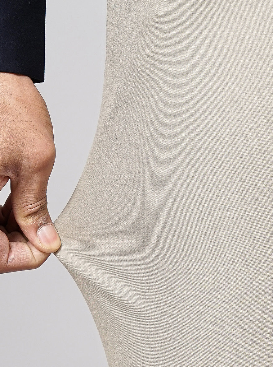 Beige Solid Slim Fit Formal Trouser | Metal
