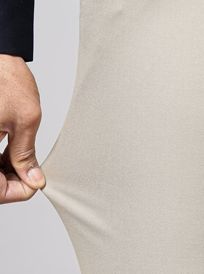 Beige Solid Slim Fit Formal Trouser | Metal