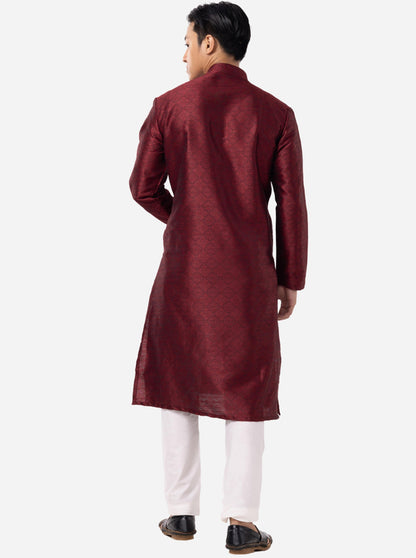 Red Printed Cotton Silk Blend Kurta | The Kurta Company