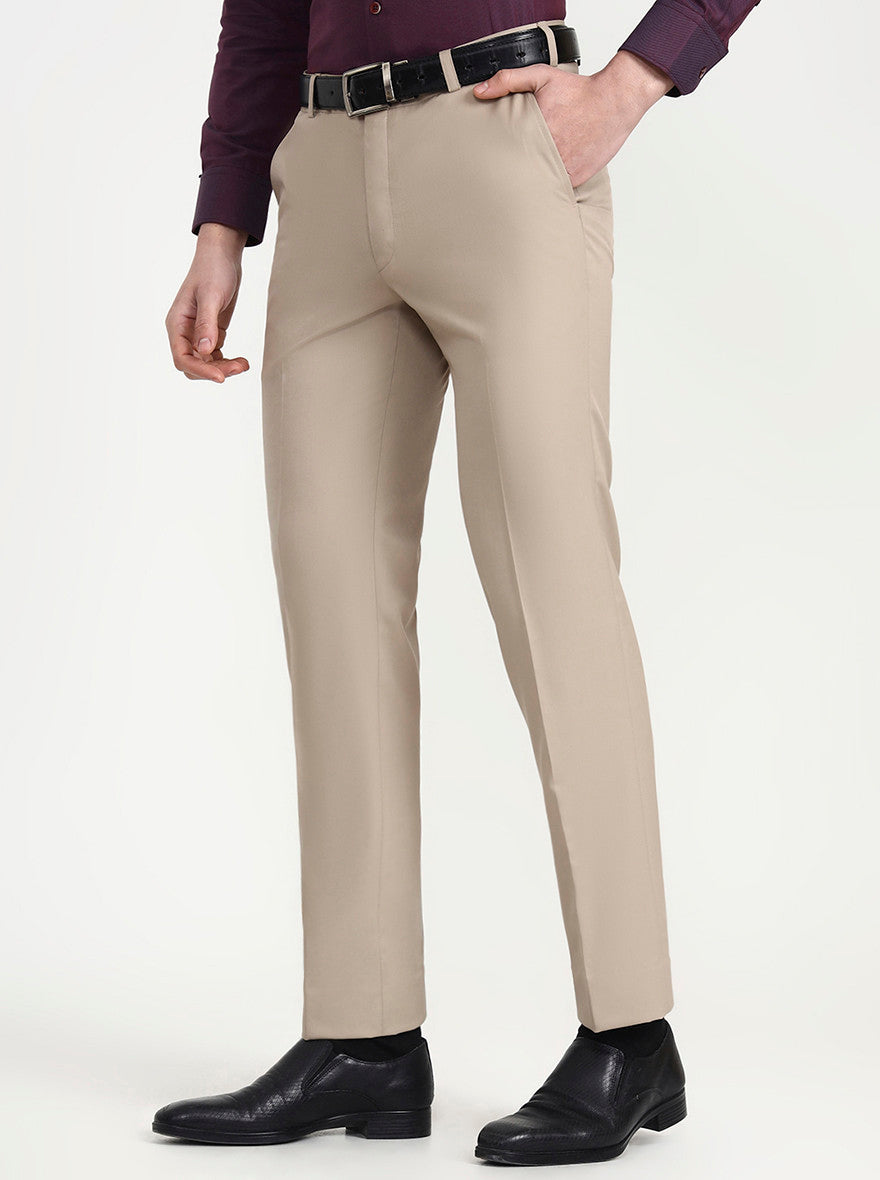 Fawn Solid Slim Fit Formal Trouser | JadeBlue Super Luxe