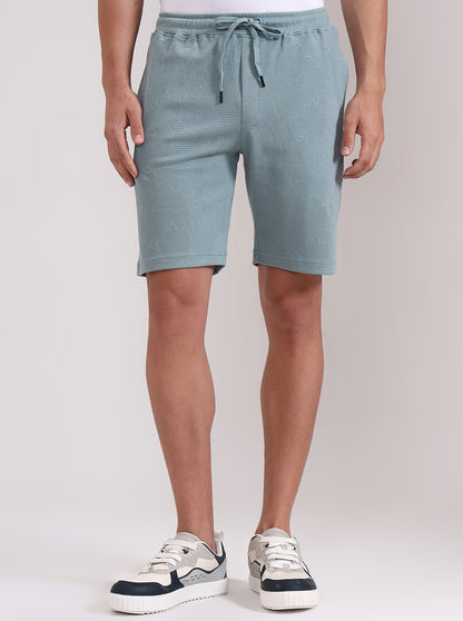 Turquoise Printed Slim Fit Shorts | JadeBlue
