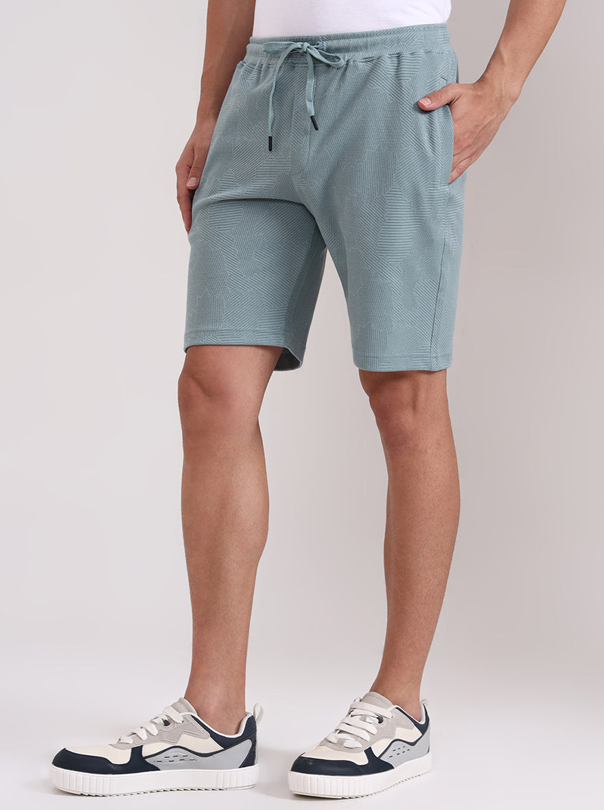 Turquoise Printed Slim Fit Shorts | JadeBlue