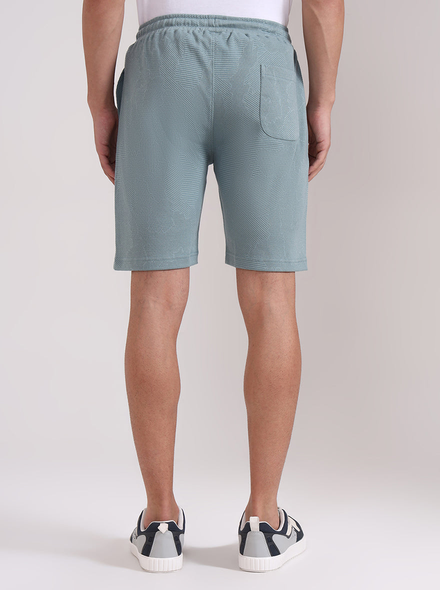 Turquoise Printed Slim Fit Shorts | JadeBlue