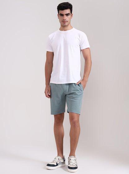 Turquoise Printed Slim Fit Shorts | JadeBlue