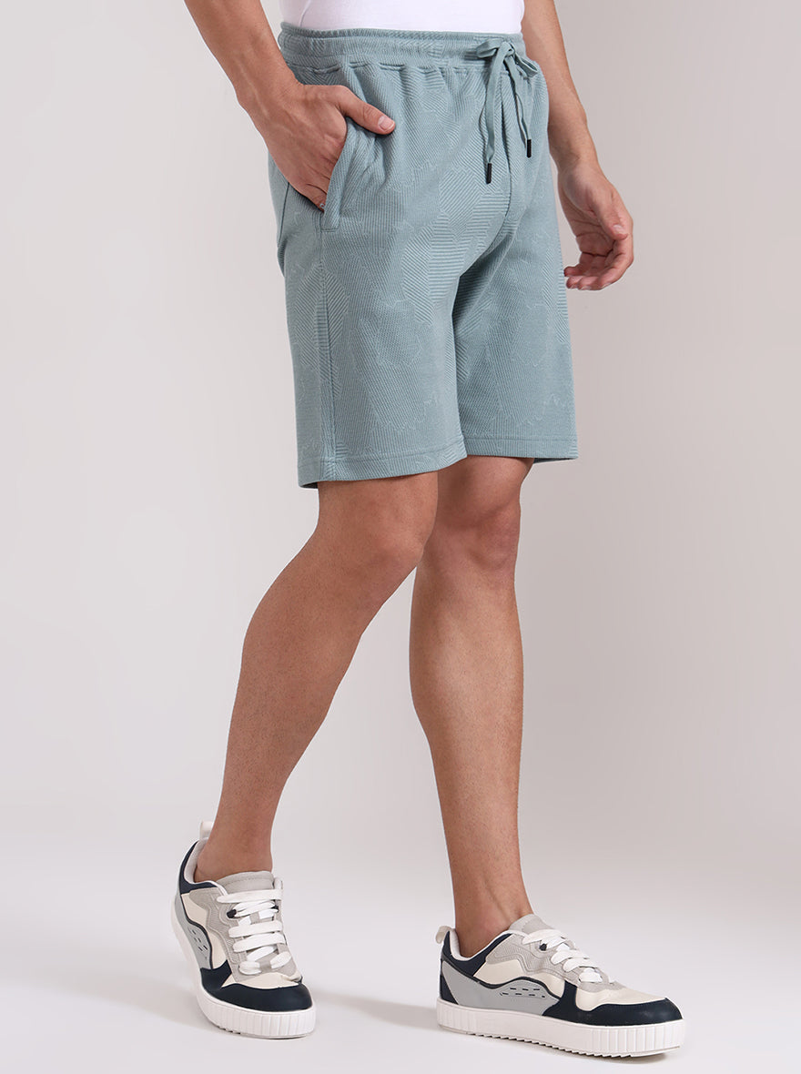Turquoise Printed Slim Fit Shorts | JadeBlue