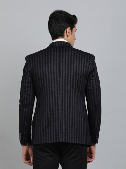 Navy Blue Striped Regular Fit Blazer | JB Studio
