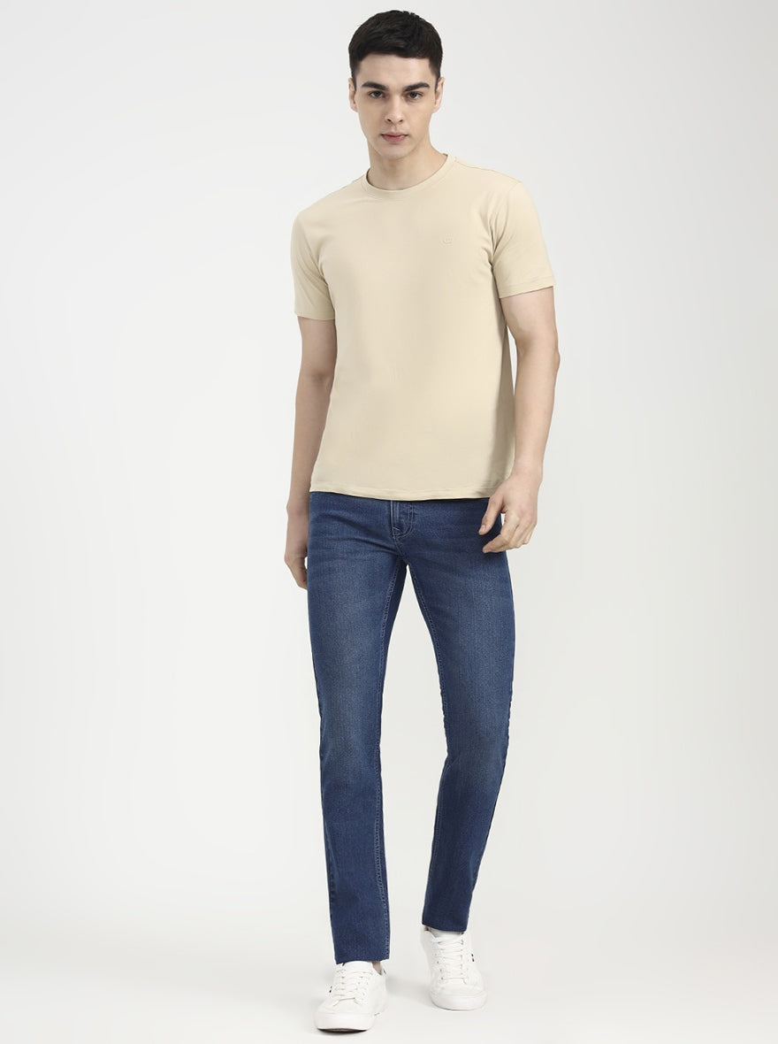 Mid Indigo Blue Solid Narrow Fit Jeans | Greenfibre