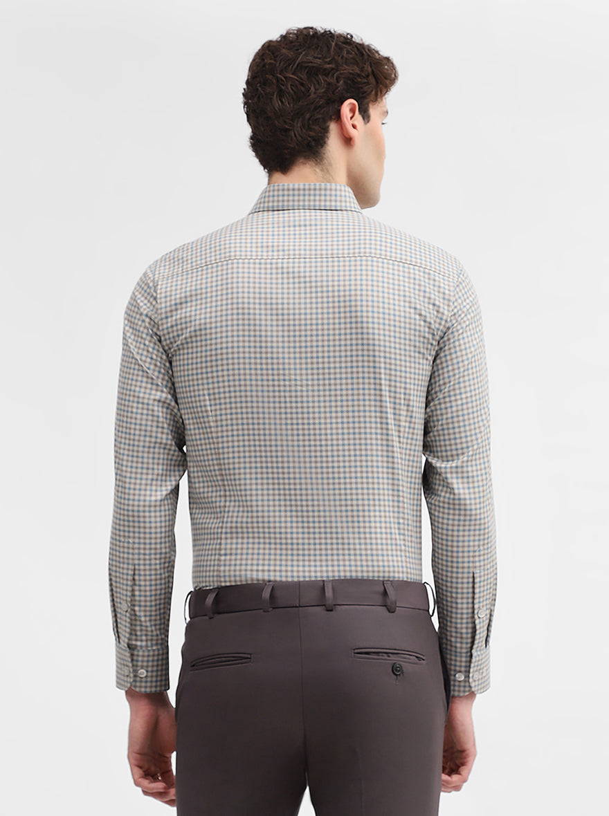Fawn & Blue Checked Slim Fit Formal Shirt | Metal