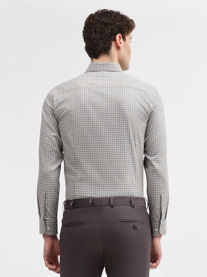 Fawn & Blue Checked Slim Fit Formal Shirt | Metal