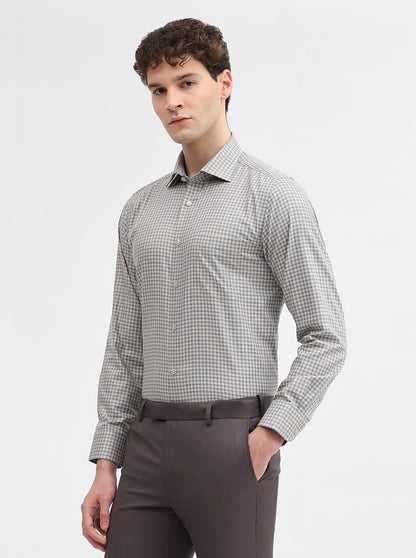 Fawn & Blue Checked Slim Fit Formal Shirt | Metal