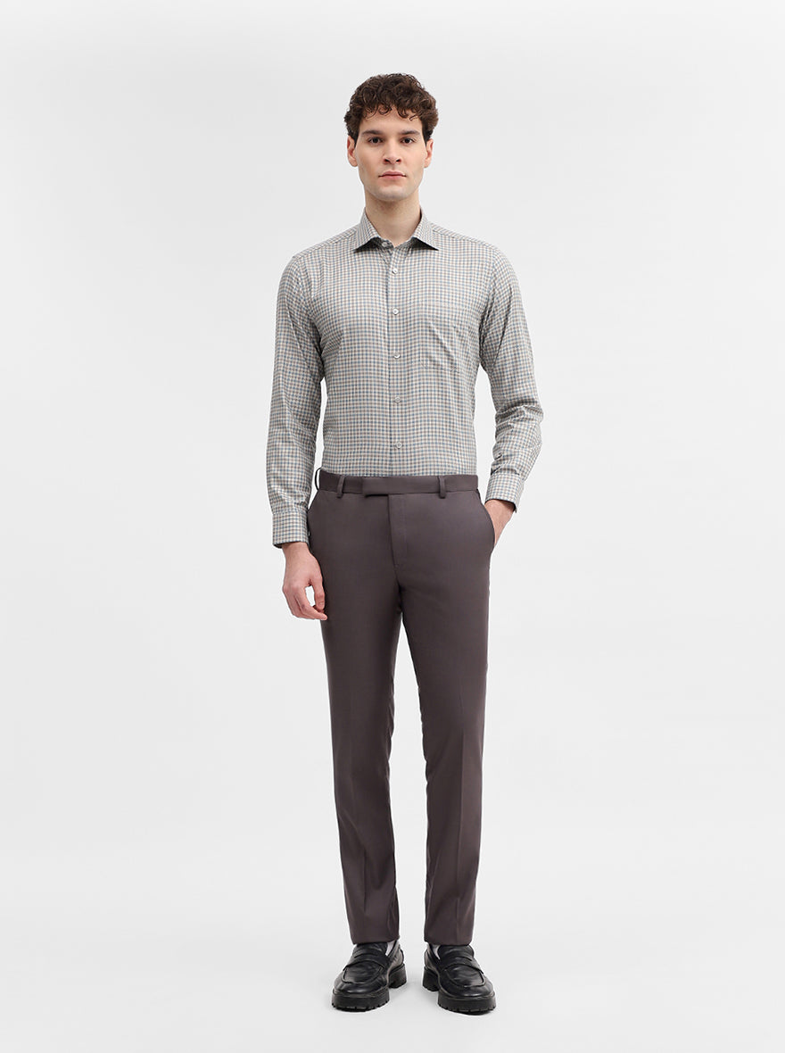Fawn & Blue Checked Slim Fit Formal Shirt | Metal