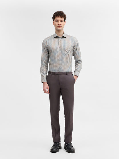 Fawn & Blue Checked Slim Fit Formal Shirt | Metal