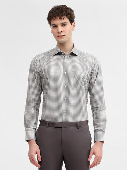 Fawn & Blue Checked Slim Fit Formal Shirt | Metal