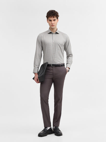 Fawn & Blue Checked Slim Fit Formal Shirt | Metal