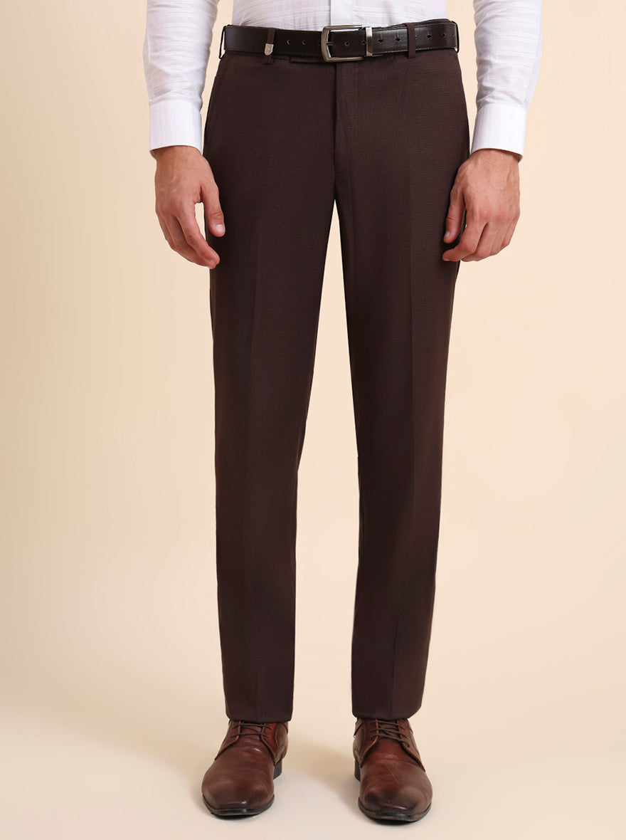 Brown Solid Slim Fit Formal Trouser | JB Studio