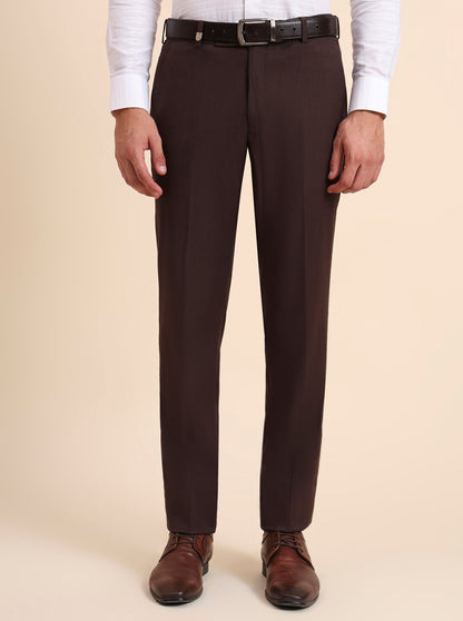 Brown Solid Slim Fit Formal Trouser | JB Studio