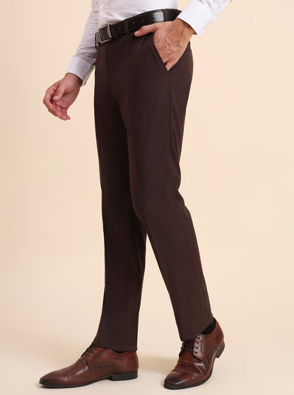 Brown Solid Slim Fit Formal Trouser | JB Studio