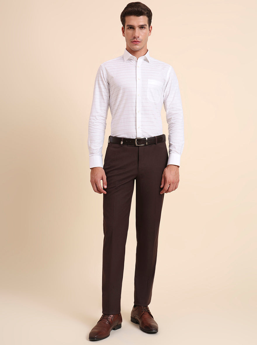 Brown Solid Slim Fit Formal Trouser | JB Studio