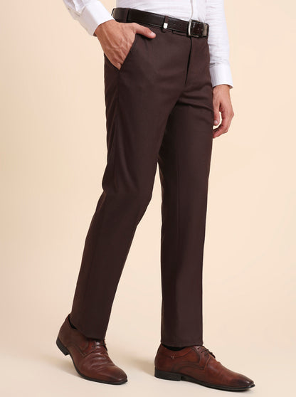 Brown Solid Slim Fit Formal Trouser | JB Studio