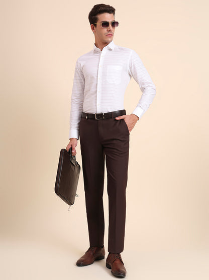 Brown Solid Slim Fit Formal Trouser | JB Studio