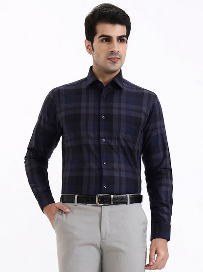 Blue Checked Slim Fit Formal Shirt | Metal