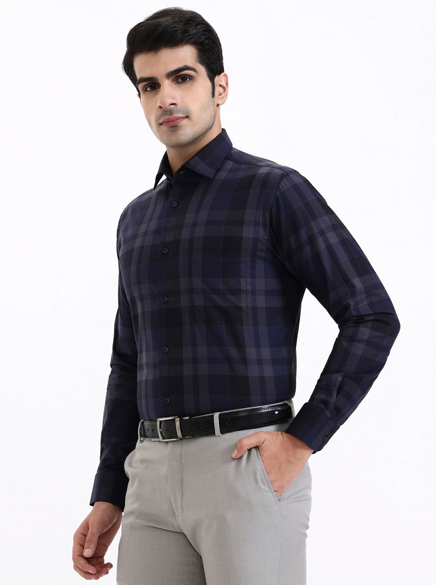 Blue Checked Slim Fit Formal Shirt | Metal