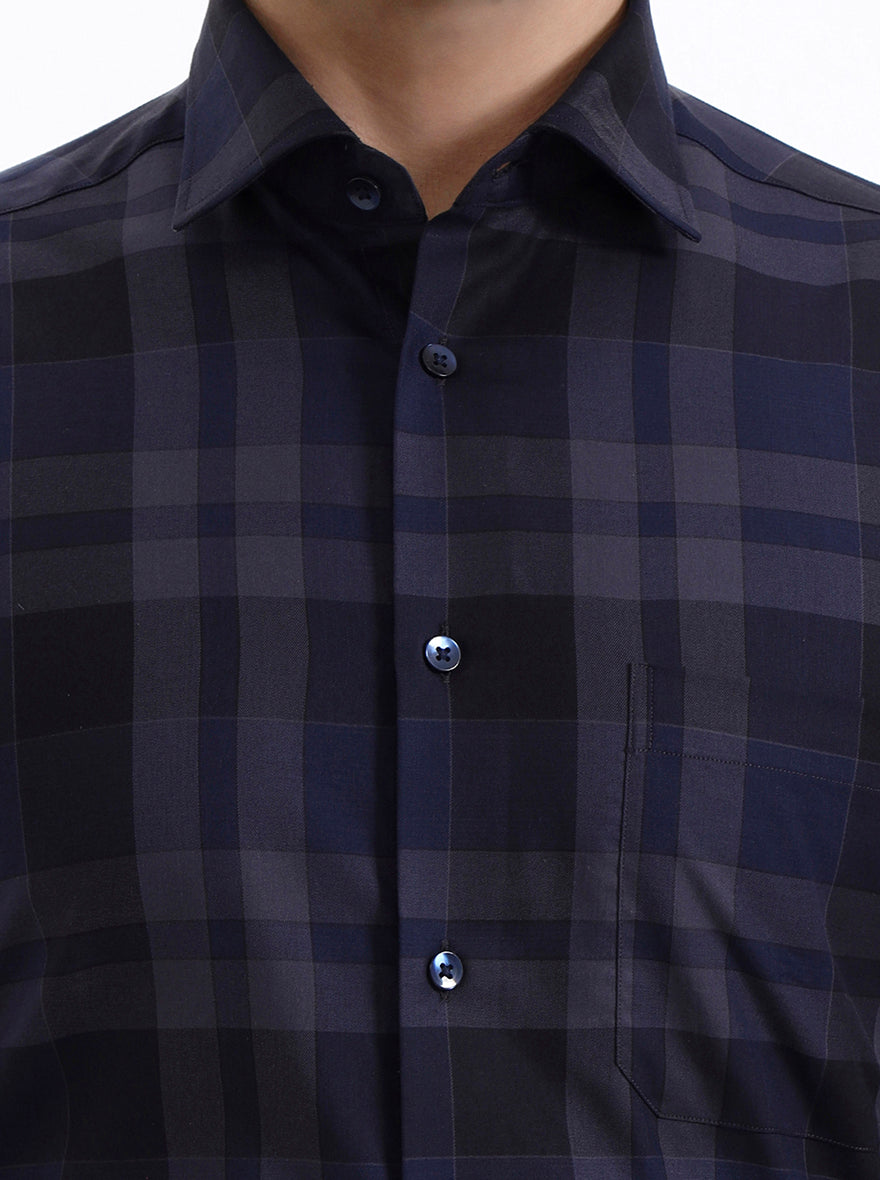 Blue Checked Slim Fit Formal Shirt | Metal