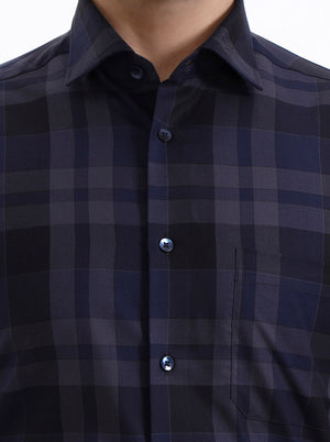 Blue Checked Slim Fit Formal Shirt | Metal