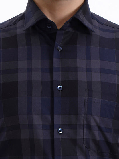 Blue Checked Slim Fit Formal Shirt | Metal